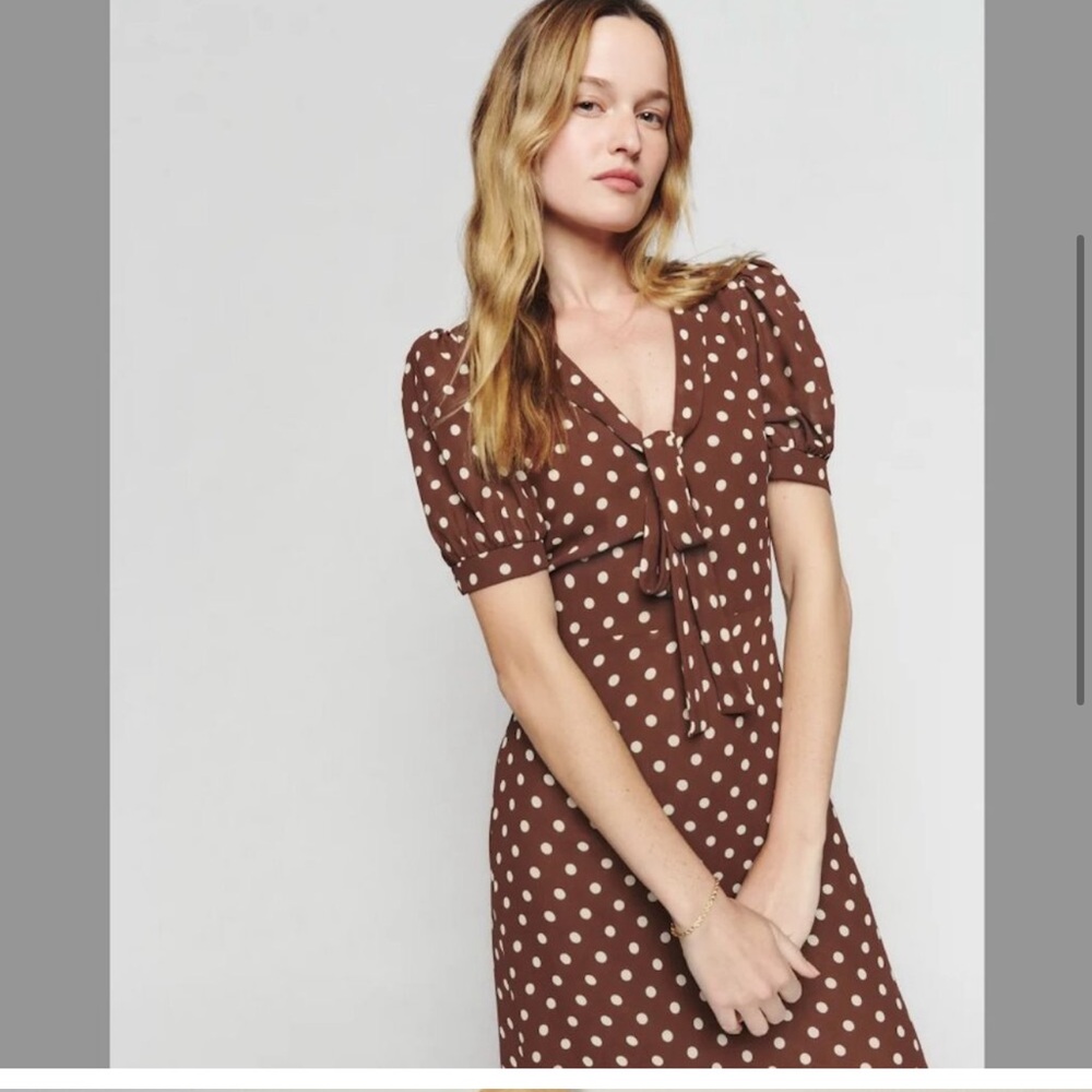Reformation Reeds Dress – Au Lait (Brown Polka Dot) – Size 6